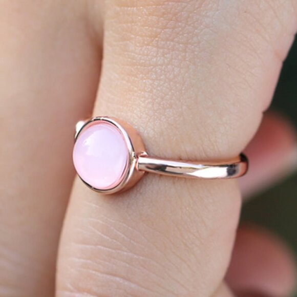 Sweet Pink Round Opal Refine Trendy Weave Rose Gold Rings for Women, PD1… - Picture 4 of 9